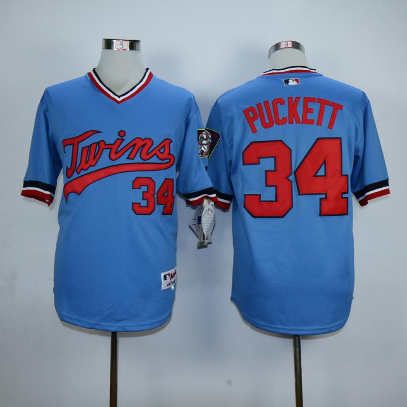 Men Minnesota Twins #34 Puckett Blue Throwback MLB Jerseys1->minnesota twins->MLB Jersey